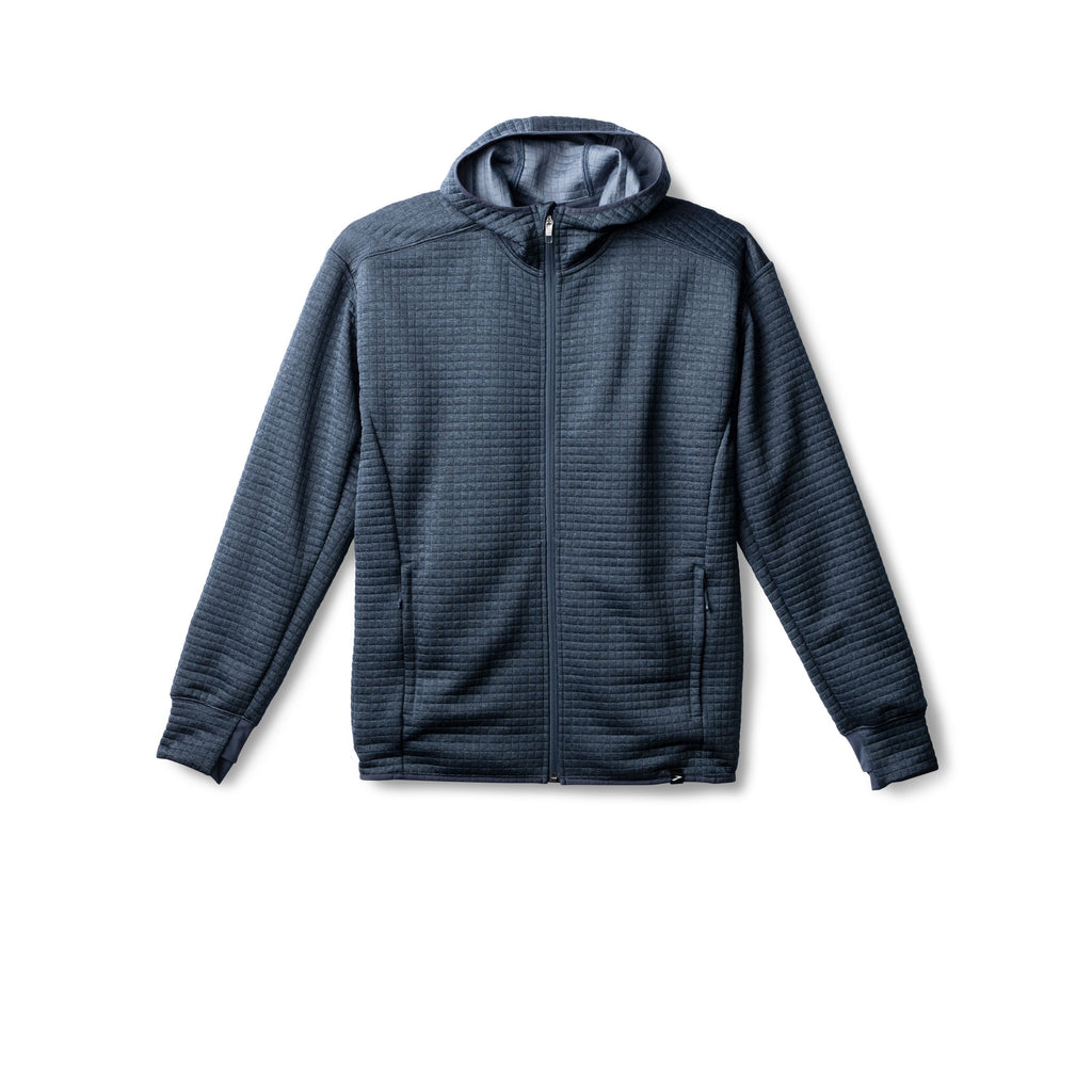 Brooks Men's Active Midweight Hoodie. Blue/Grey. Front view.