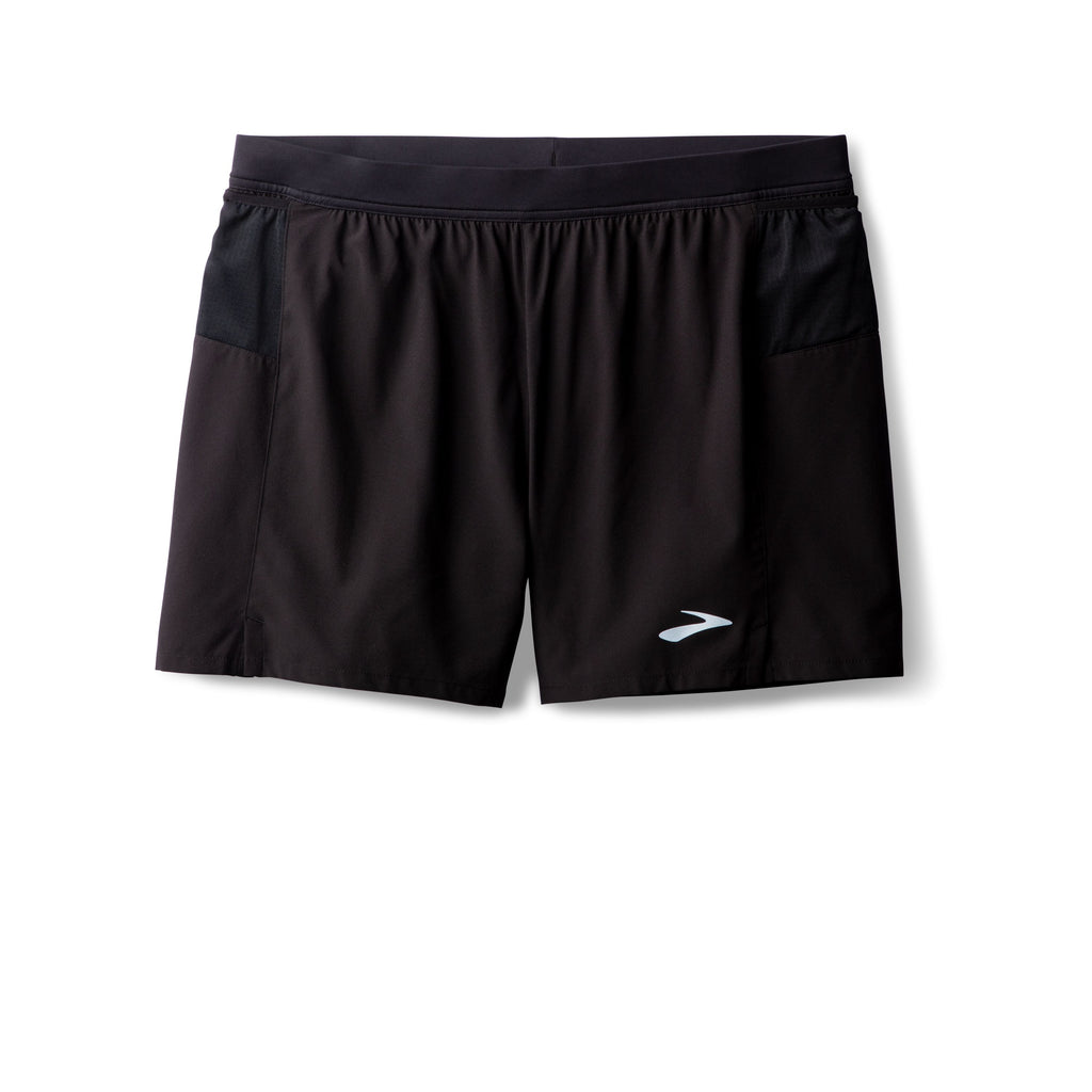 Men's Brooks Journey Shorts. Black. Front view.