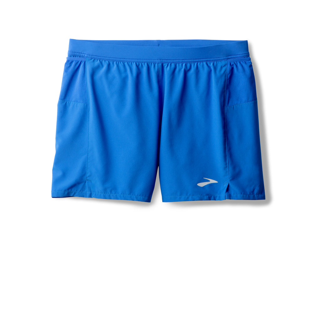 Men's Brooks Journey Shorts. Blue. Front view.