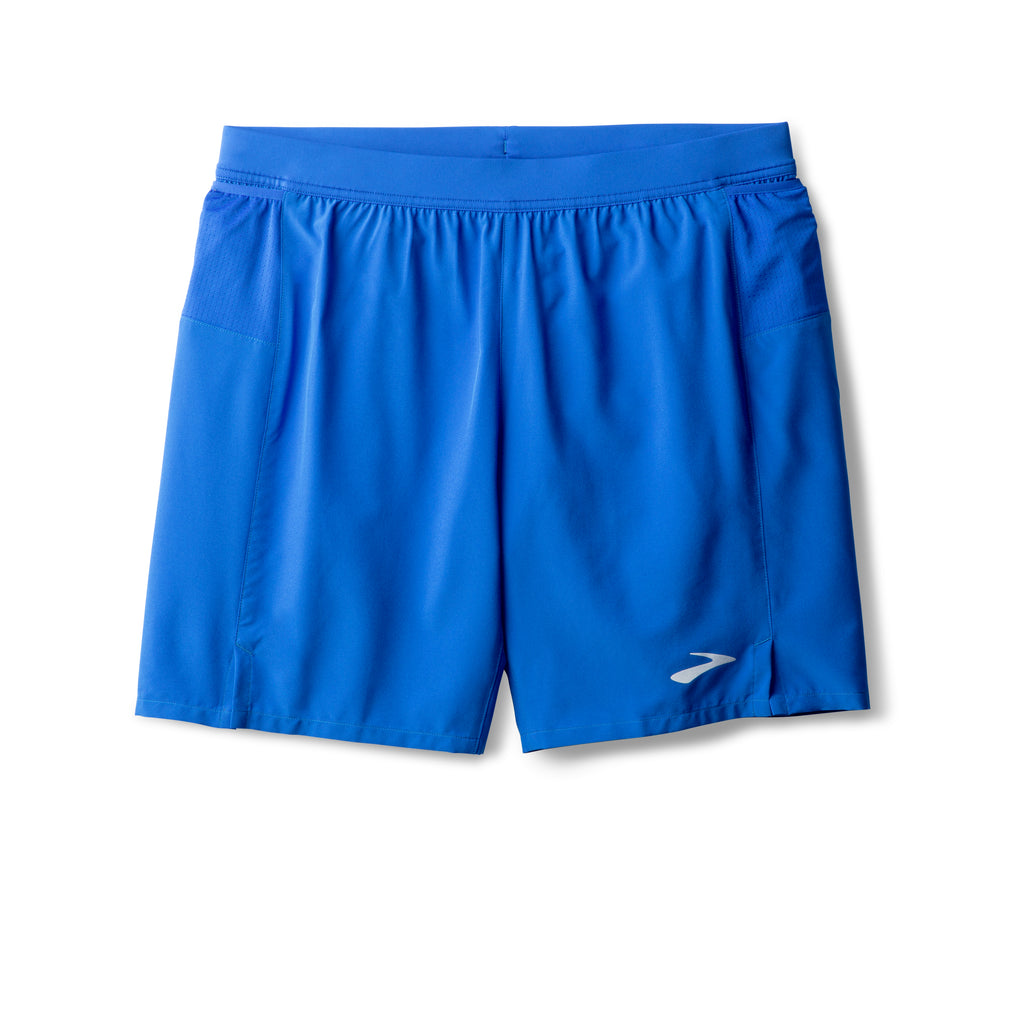 Men's Brooks Journey 7" Shorts. Blue. Front view.