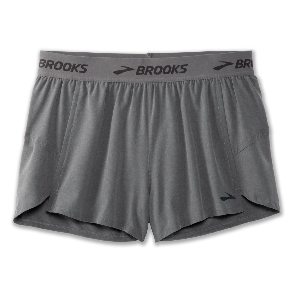 Women's Brooks Chaser 3" Shorts. Grey. Front view.