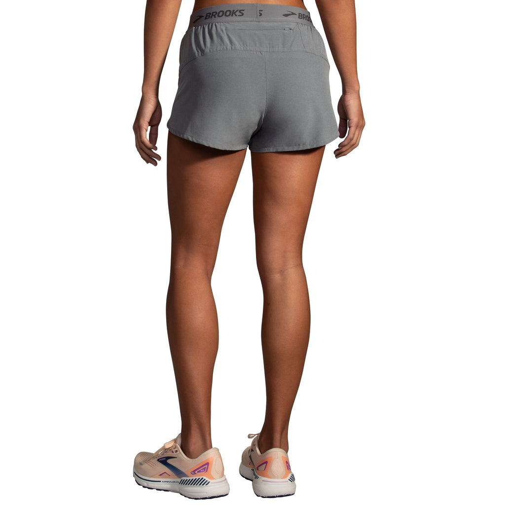 Women's Brooks Chaser 3" Shorts. Grey. Rear view.