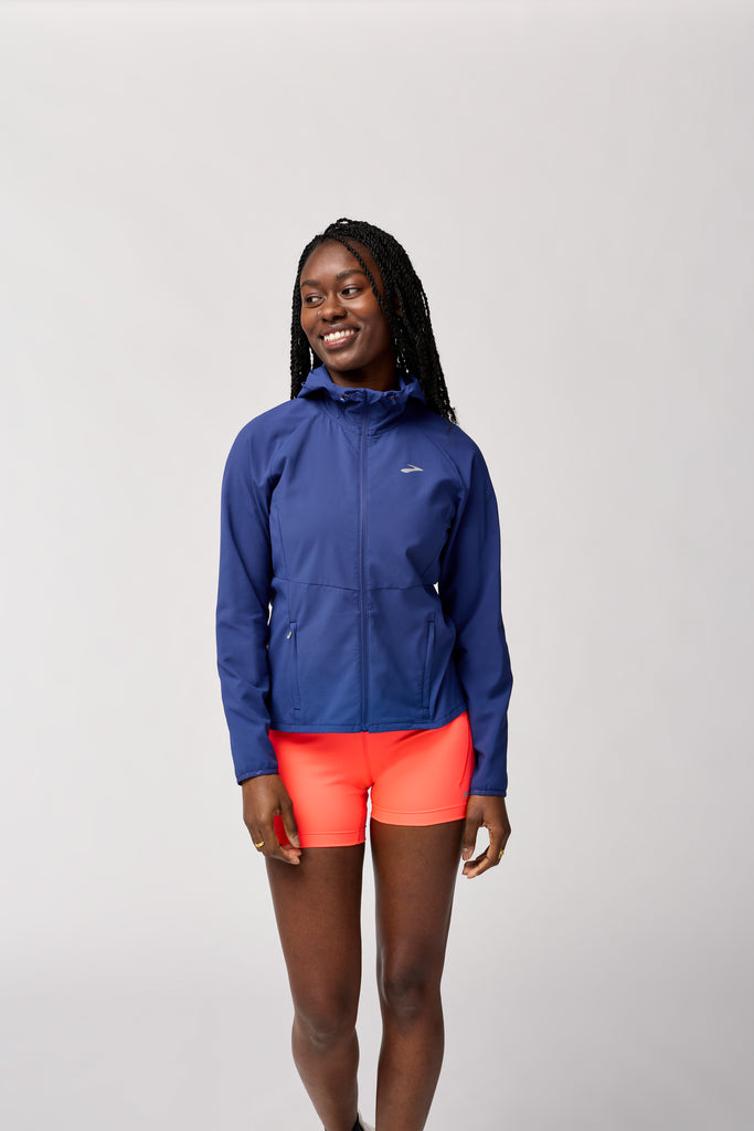 Women's Brooks Canopy Jacket. Dark Blue. Front view.