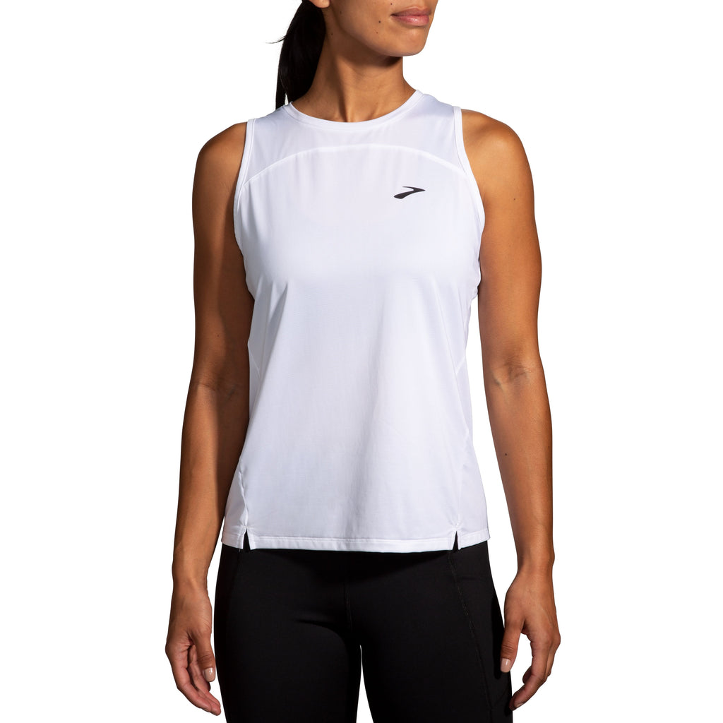 Women's Brooks Sprint Free Tank 2.0. White. Front view.