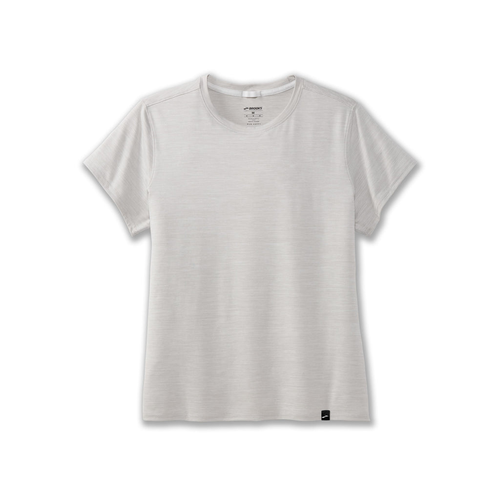 Women's Brooks Luxe Short Sleeve. Off White. Front view.