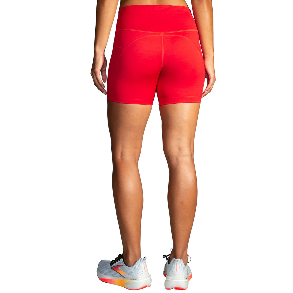 Women's Brooks Spark 5" Short Tight. Red. Rear view.