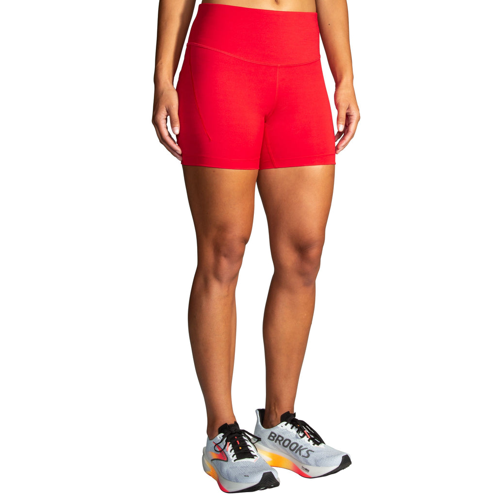 Women's Brooks Spark 5" Short Tight. Red. Front view.