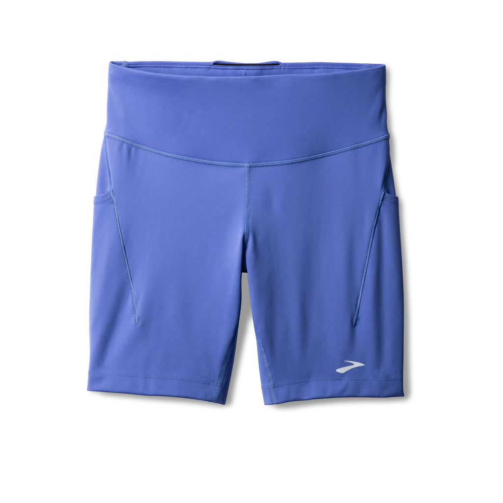 Women's Brooks Spark 8" Short Tights. Light Blue. Front view.