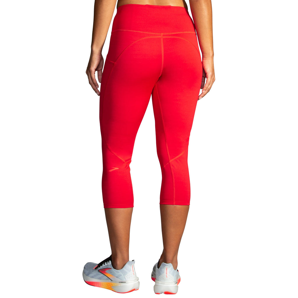 Women's Brooks Spark Capri. Red. Rear view.