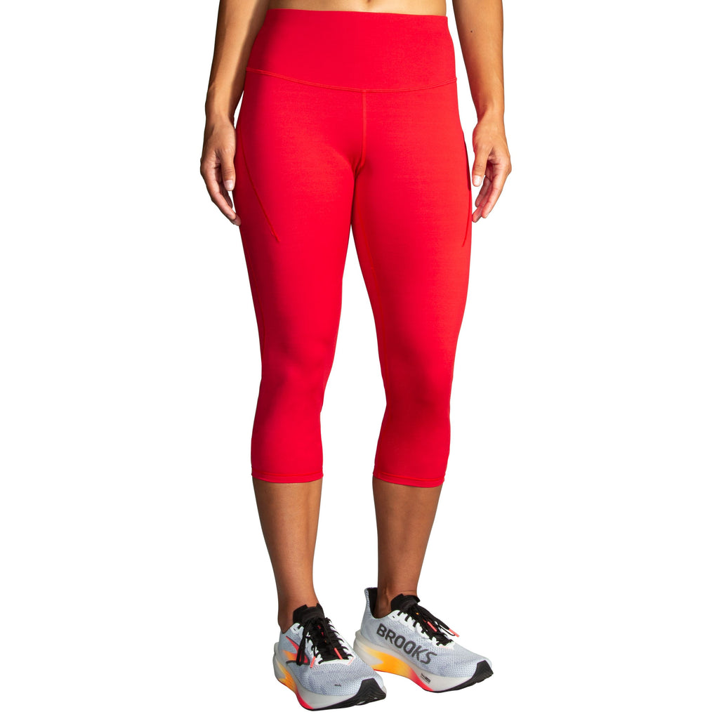 Women's Brooks Spark Capri. Red. Front view.