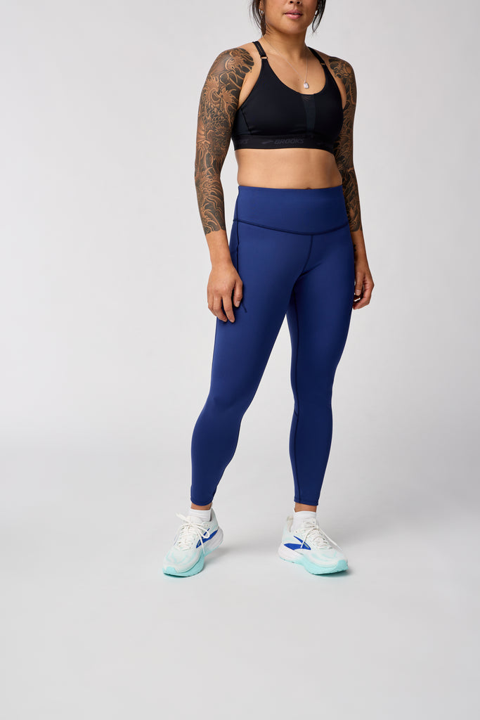 Women's Brooks Spark Tights. Dark Blue. Front view.