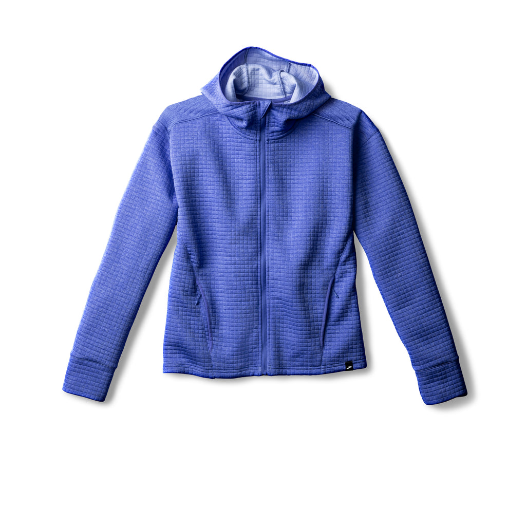 Women's Brooks Active Midweight Hoodie. Blue. Front view.