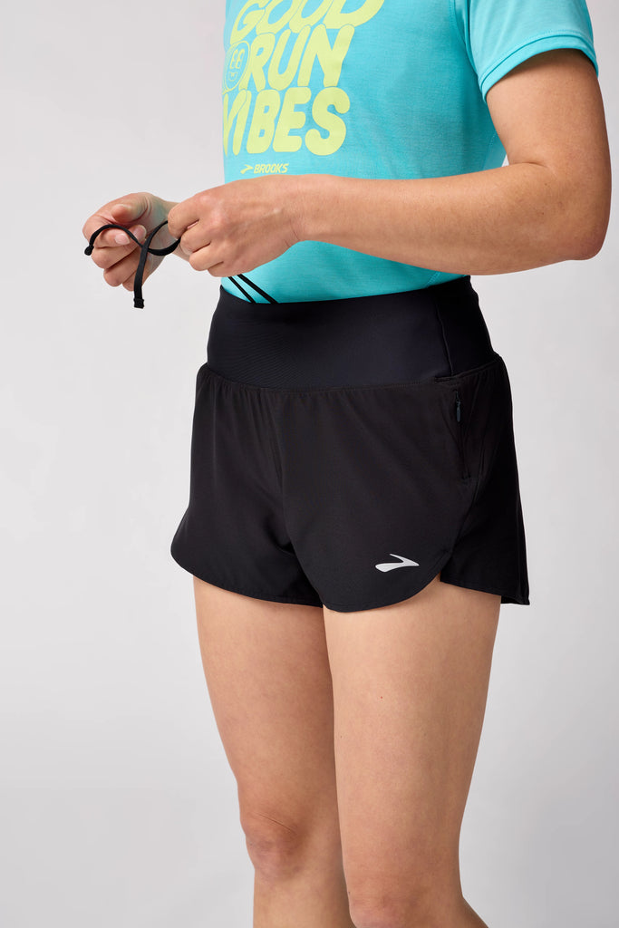 Women's Brooke Chaser 3" Shorts. Black. Front/Lateral view.