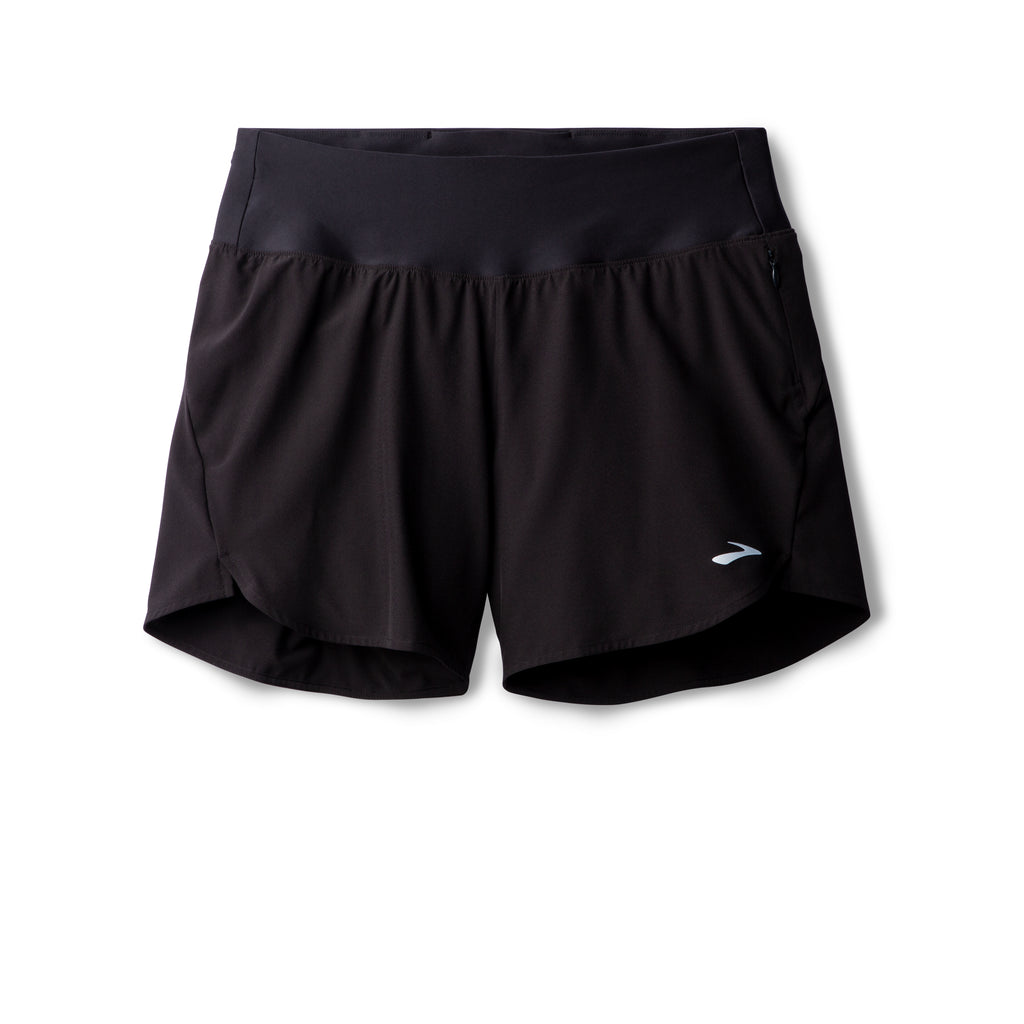 Women's Brooks Chaser 5" Shorts. Black. Front view.