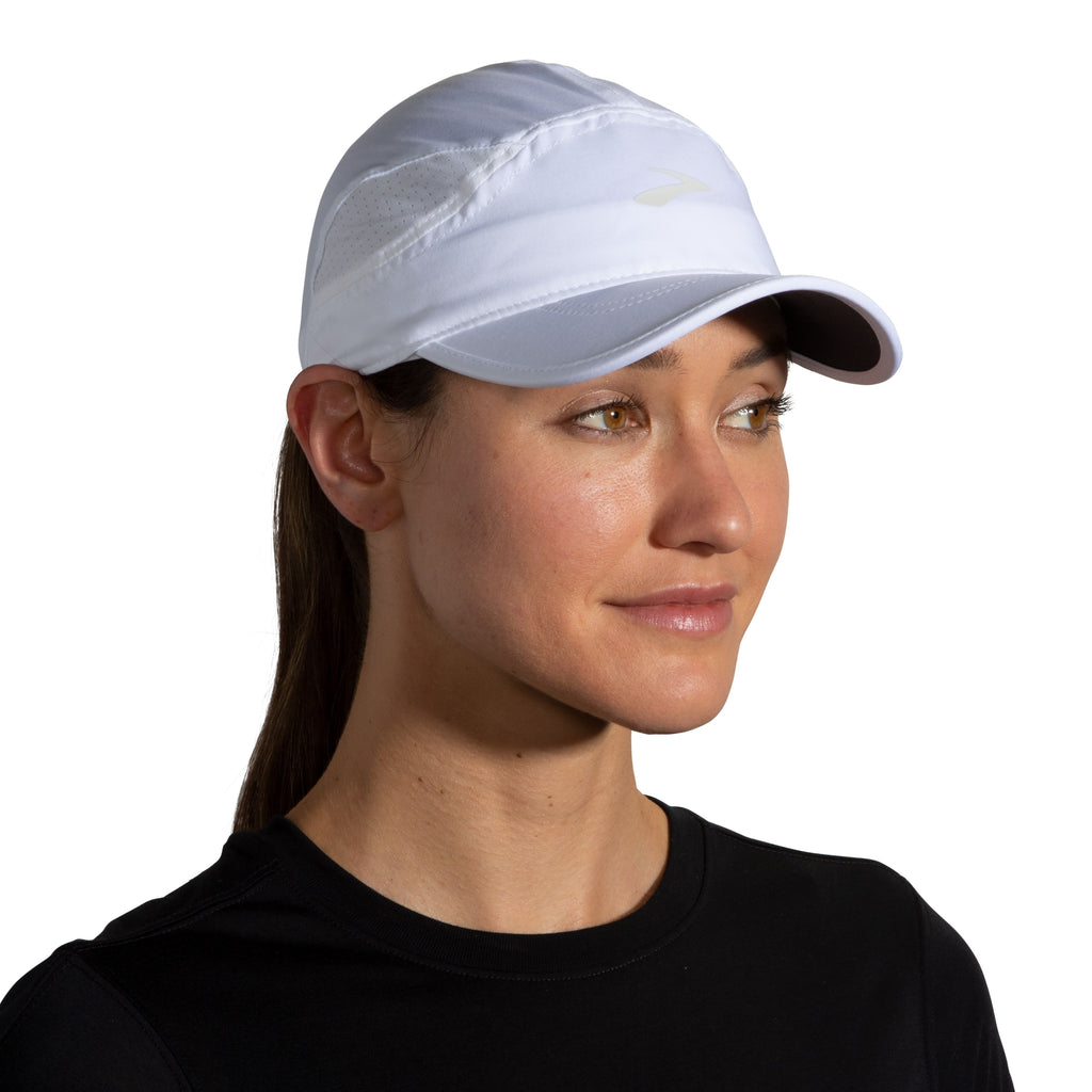 Unisex Brooks Chaser Hat. White. Front view.