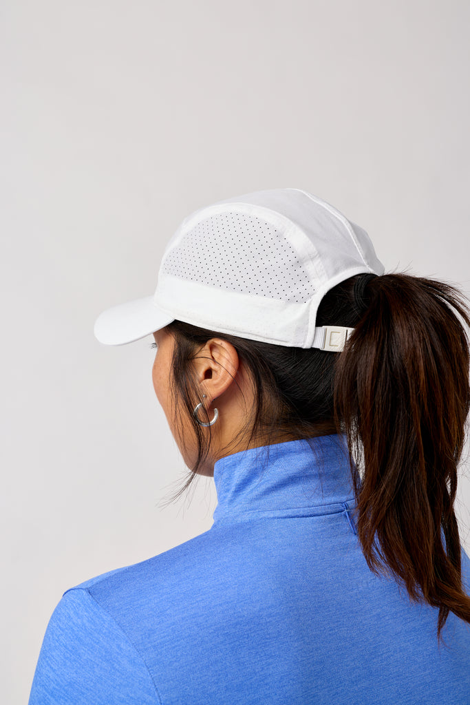 Brooks Journey Hat. White. Rear/Lateral view.