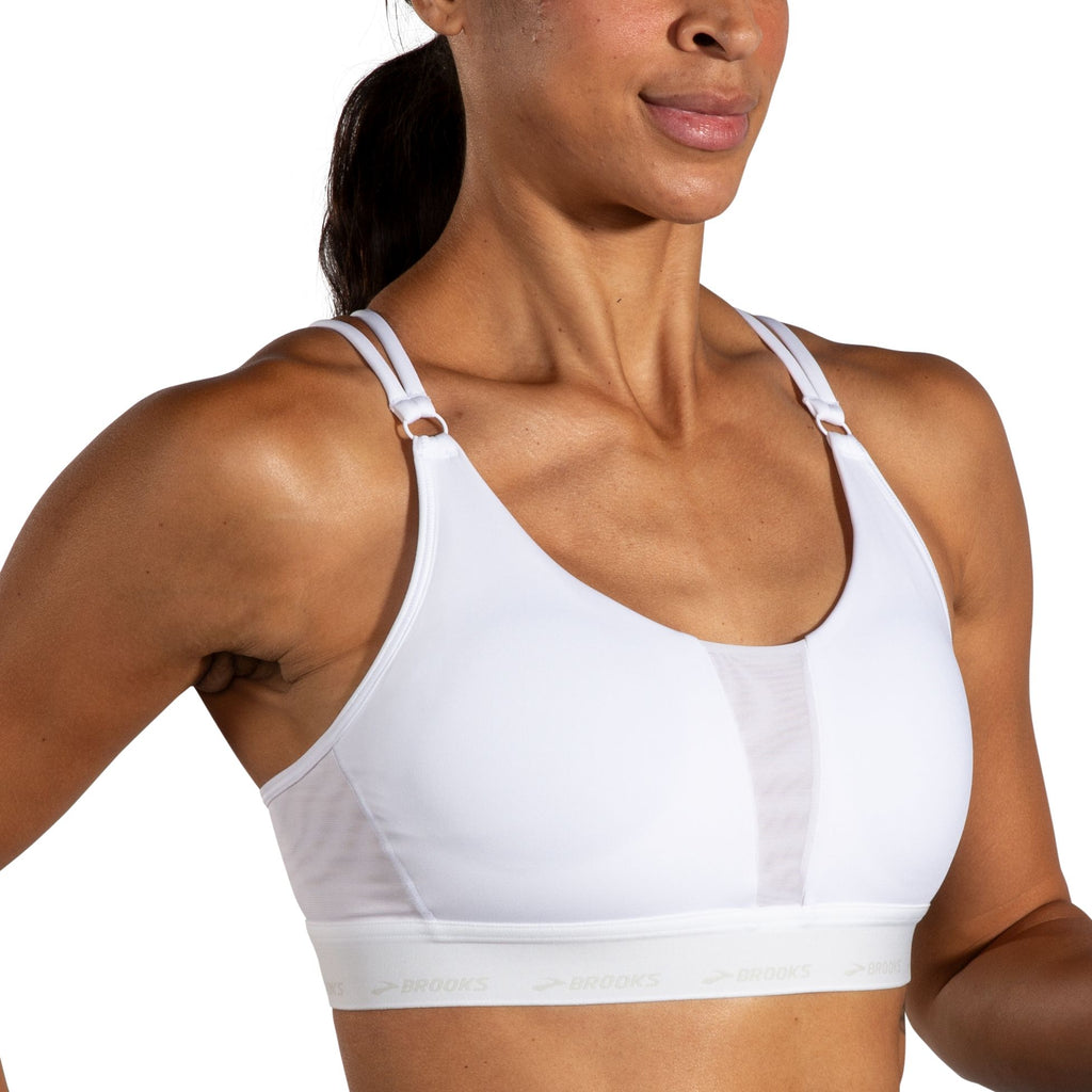 Women's Brooks Plunge 3.0 Sports Bra. White. Front/Lateral view.