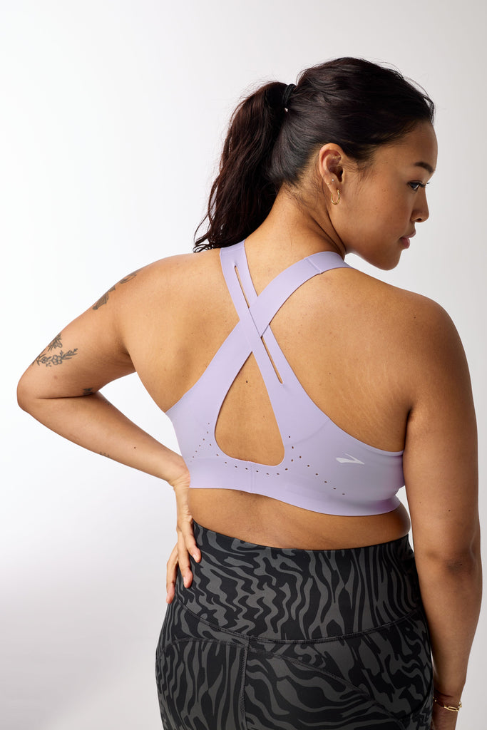 Women's Brooks Crossback 2.0 Sports Bra. Light Pink. Rear view.