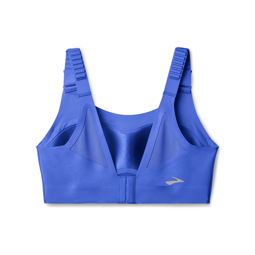 Women's Brooks Dare Scoopback Run Bra 2.0. Blue. Rear view.