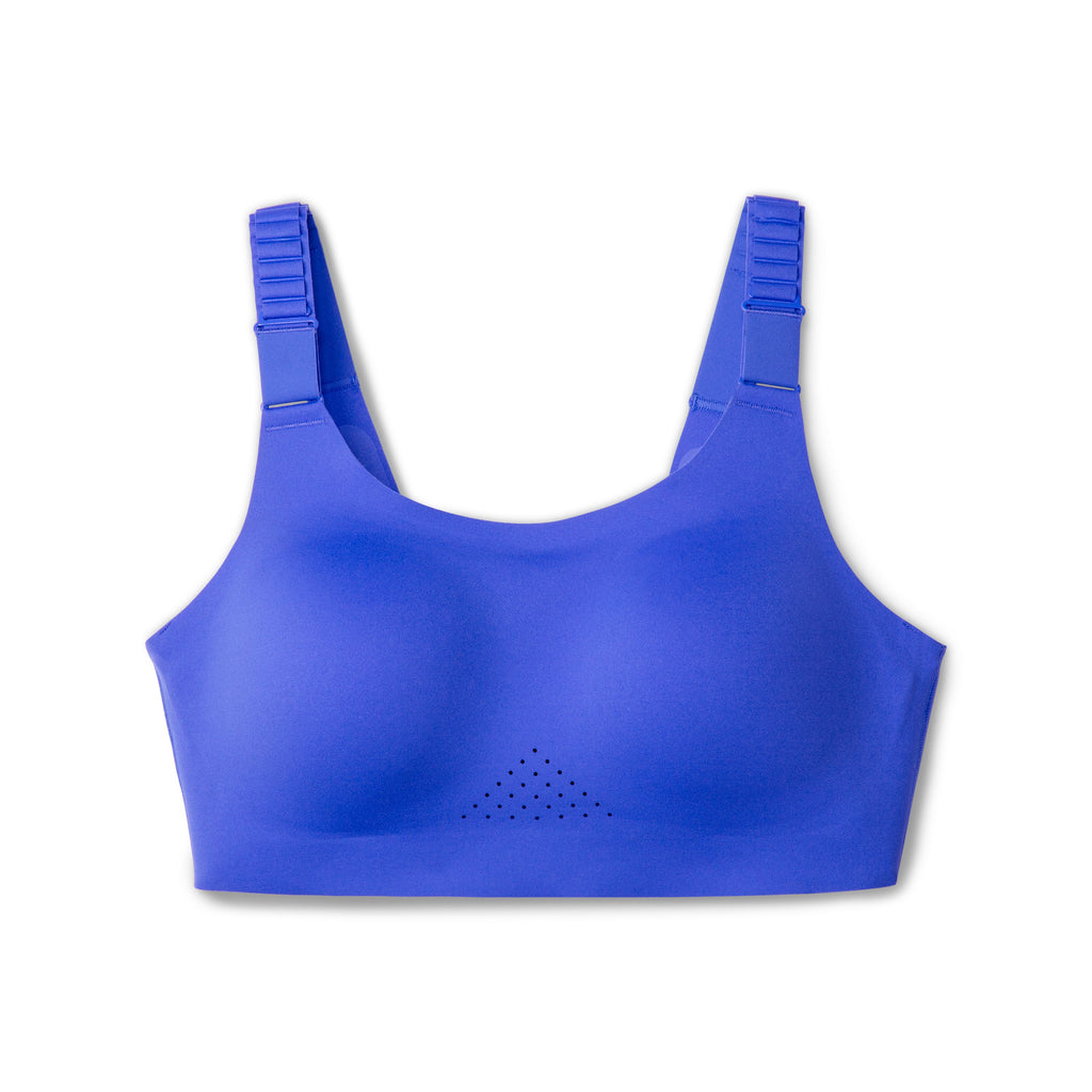 Women's Brooks Dare Scoopback Run Bra 2.0. Blue. Front view.