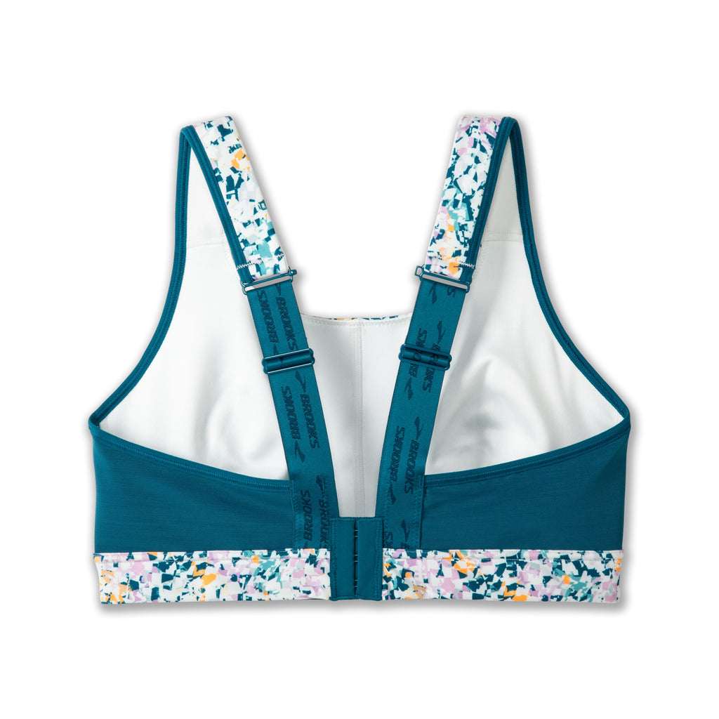 Women's Brooks Drive Convertible 2.0 Sports Bra. Green/White speckled. Rear view.