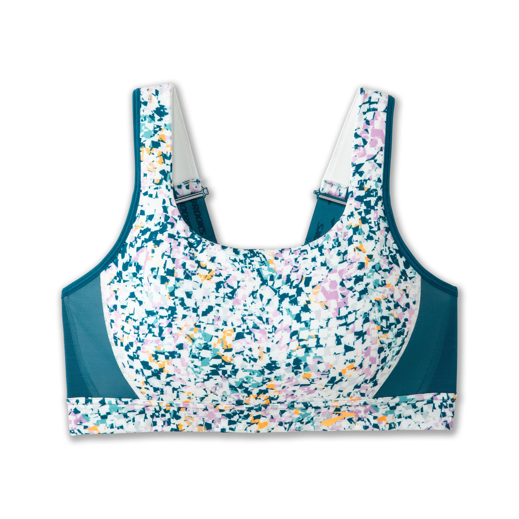 Women's Brooks Drive Convertible 2.0 Sports Bra. Green/White speckled. Front view.