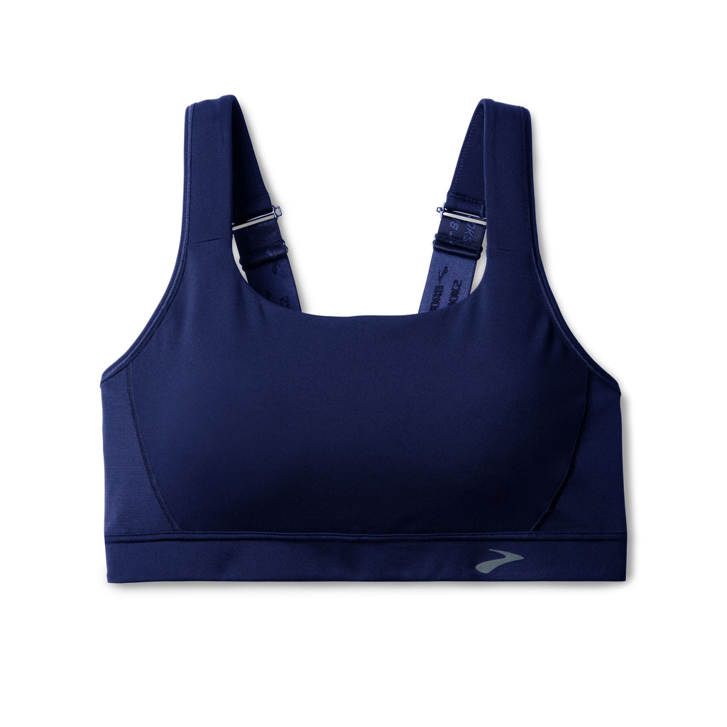 Women's Brooks Drive Convertible 2.0 Sports Bra. Dark Blue. Front view.