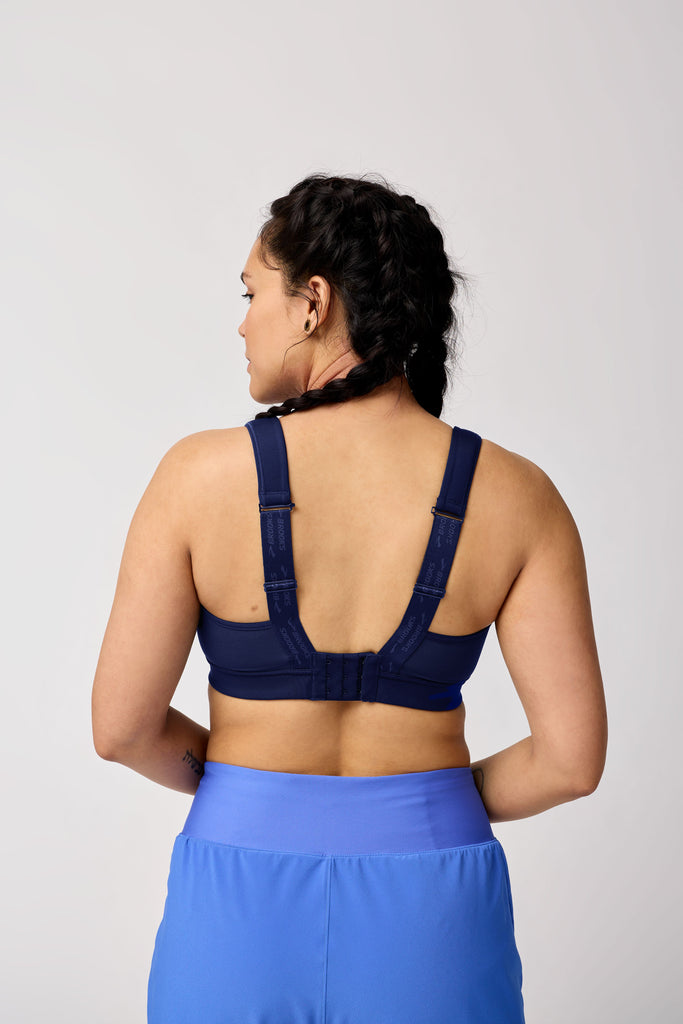 Women's Brooks Drive Convertible 2.0 Sports Bra. Dark Blue. Rear view.