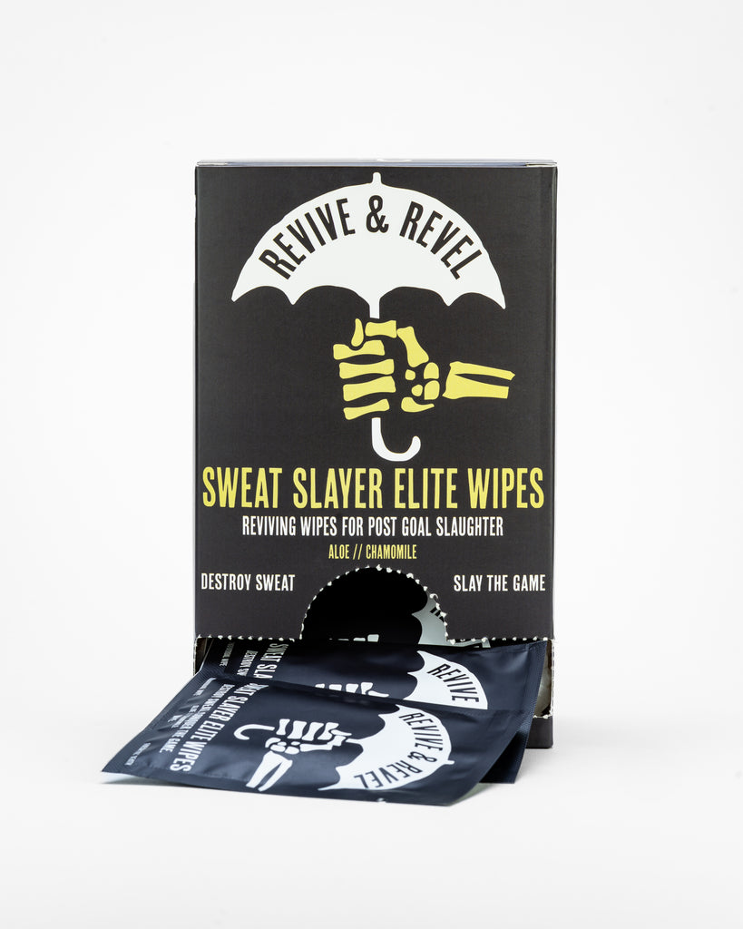 Revive & Revel Sweat Slayer Wipes. Box.