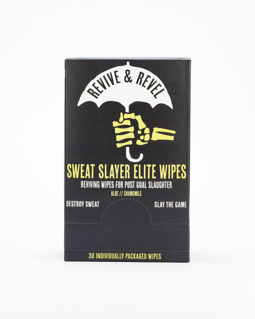 Revive & Revel Sweat Slayer Wipes. Box.