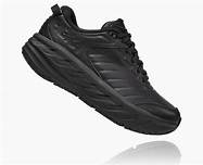 Men's Hoka Bondi SR. Black leather upper. Black midsole. Lateral view.