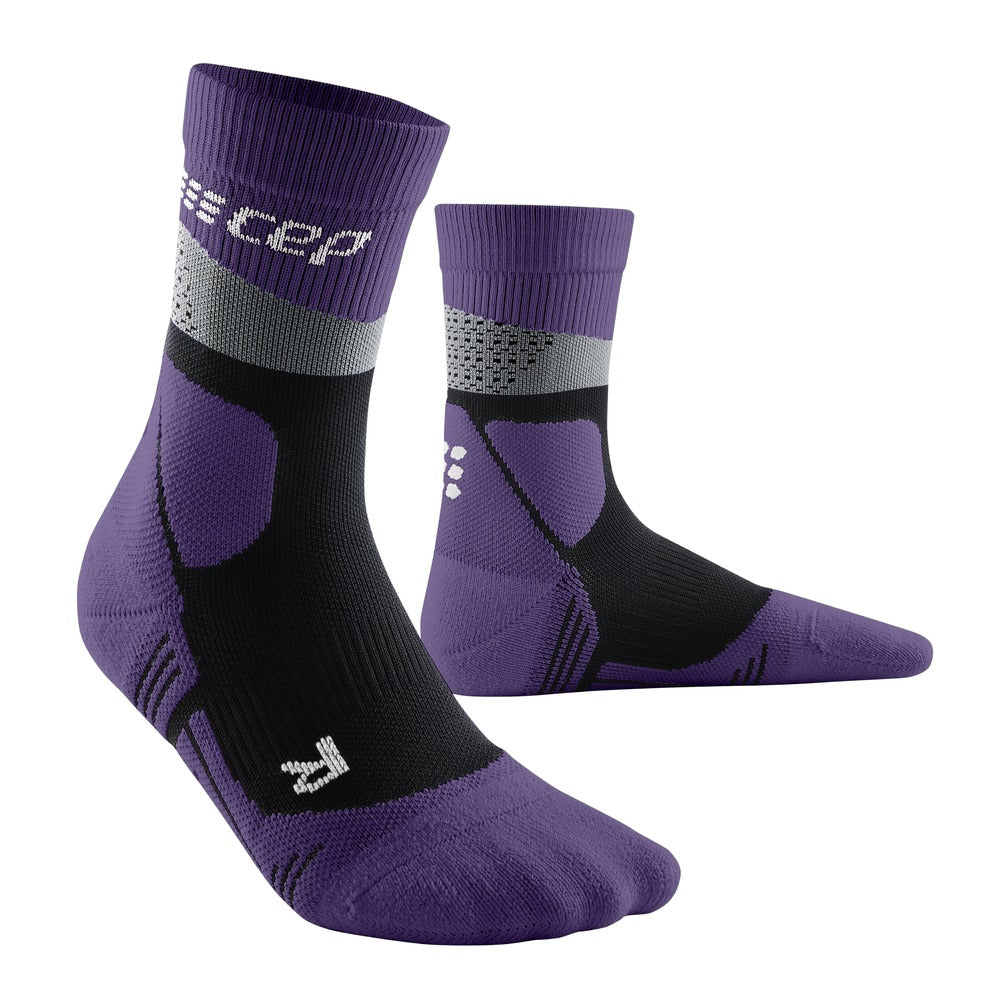 Women's CEP Max Cushion Mid Cut Socks. Purple. Lateral view.