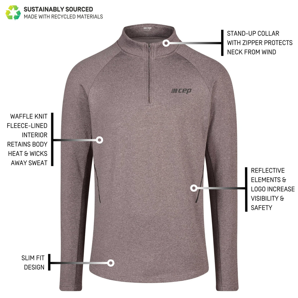 Men's CEP Cold Weather Quarter Zip Pullover. Grey. Front view.