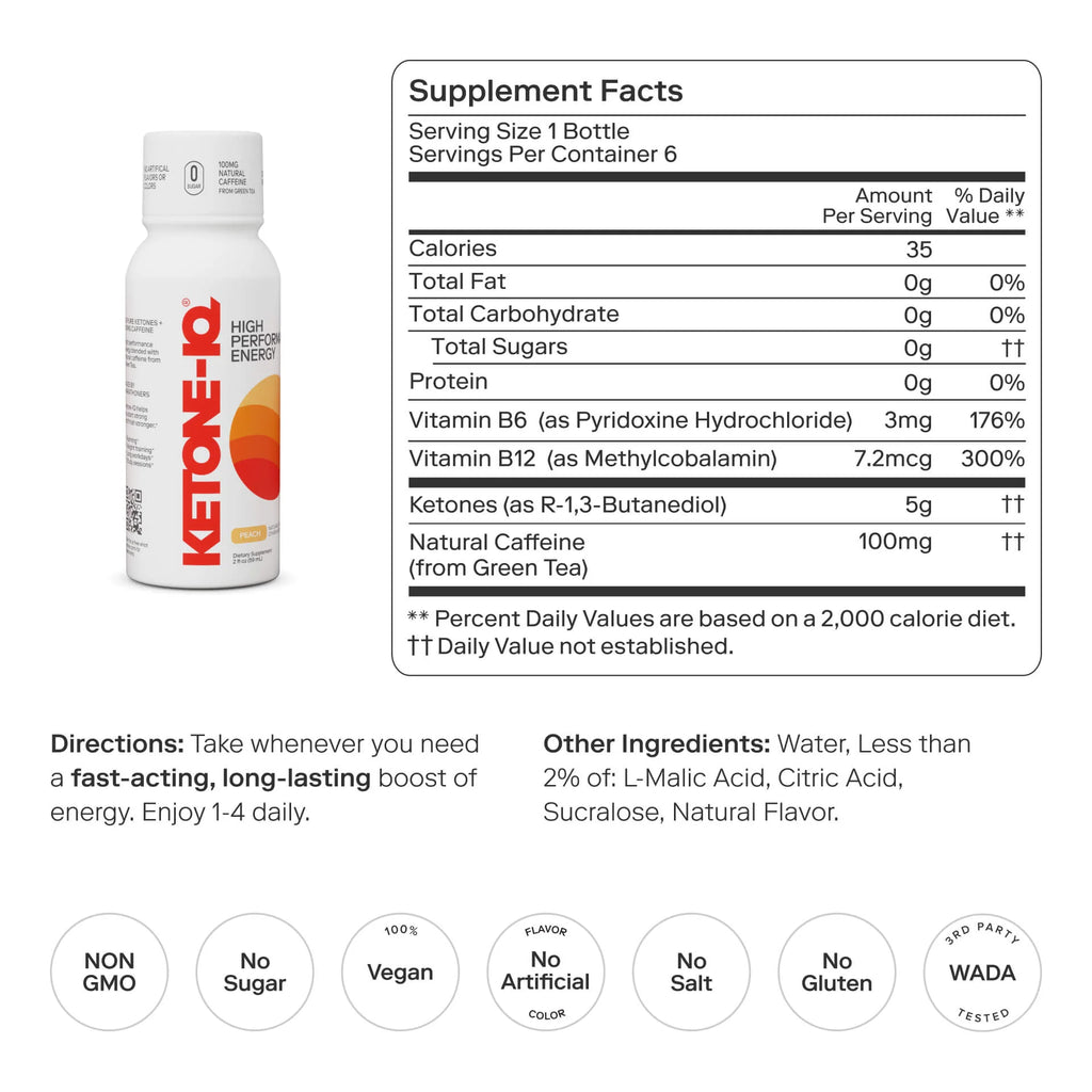 H.V.M.N Ketone-IQ + Caffeine. 2 oz. Peach. Nutrition facts.