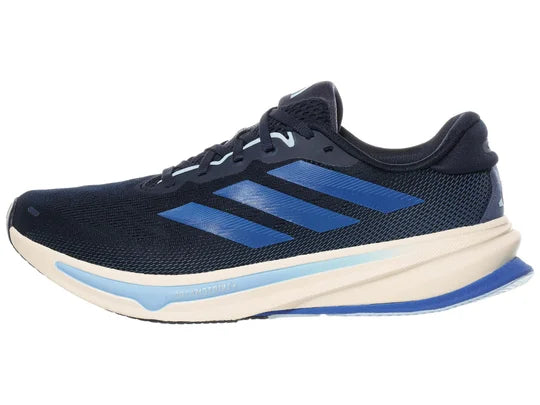 Men's Adidas Supernova Rise 2. Dark Blue upper. Off White midsole. Lateral view.