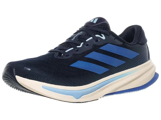 Men's Adidas Supernova Rise 2. Dark Blue upper. Off White midsole. Lateral view.