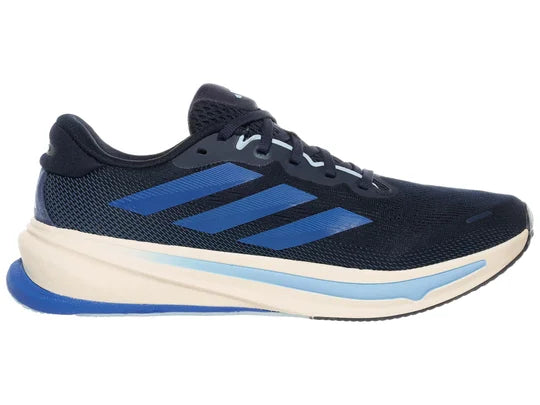 Men's Adidas Supernova Rise 2. Dark Blue upper. Off White midsole. Medial view.