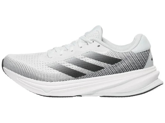 Men's Adidas Supernova Rise. White upper. White midsole. Lateral view.