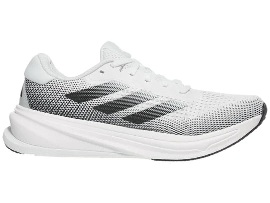 Men's Adidas Supernova Rise. White upper. White midsole. Medial view.