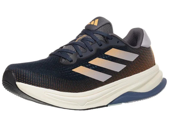 Men's Adidas Supernova Solution. Black upper. Off white midsole. Lateral view.