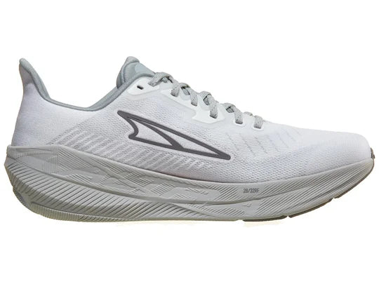 Men's Altra Experience Flow. White upper. Gray midsole. Medial view.