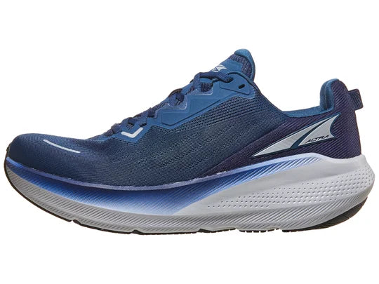 Women's Altra Forward Via. Blue upper. Gray midsole. Lateral view.