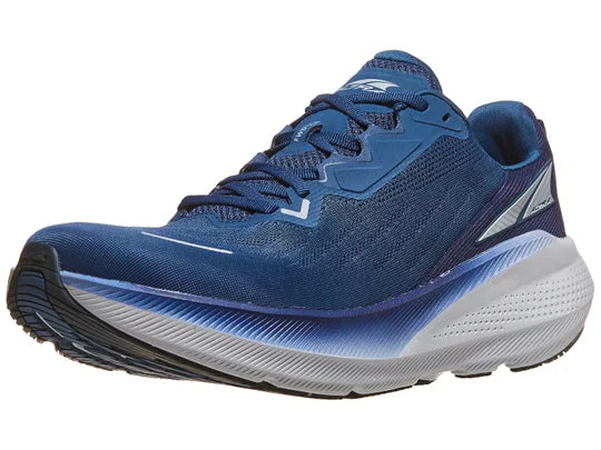 Women's Altra Forward Via. Blue upper. Gray midsole. Lateral view.