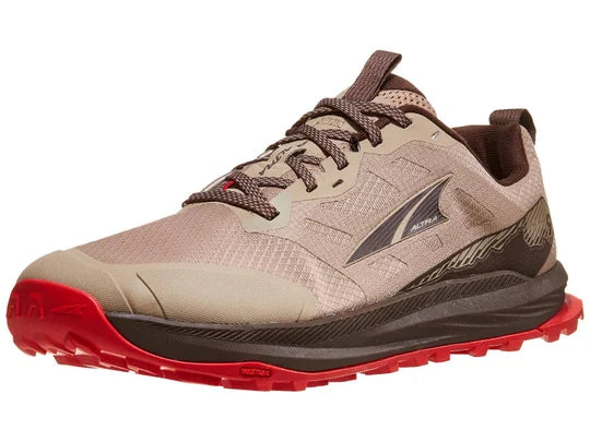 Men's Altra Lone Peak 9. Brown upper. Black midsole. Lateral view.