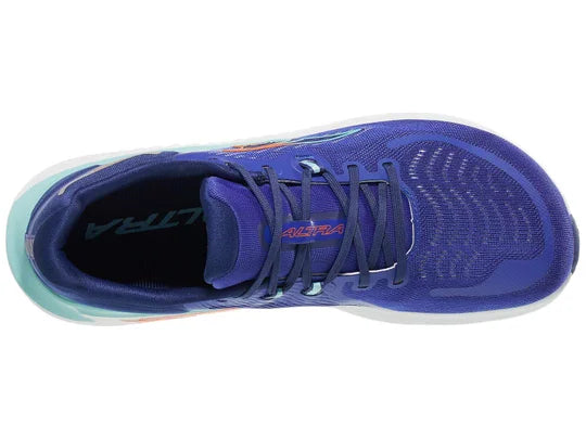 Men's Altra Paradigm 7. Blue upper. White midsole. Top view.