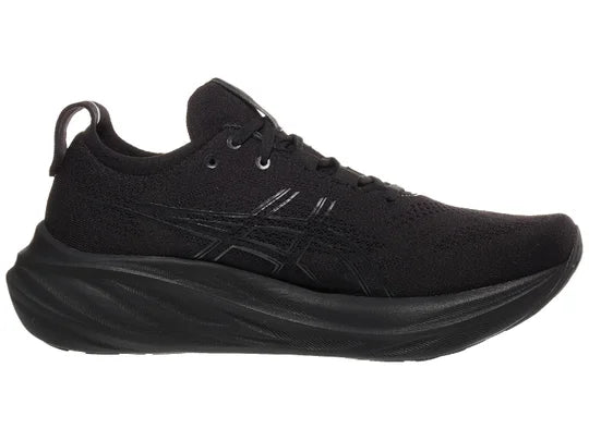 Men's Asics Gel-Nimbus 26. Black upper. Black midsole. Medial view.