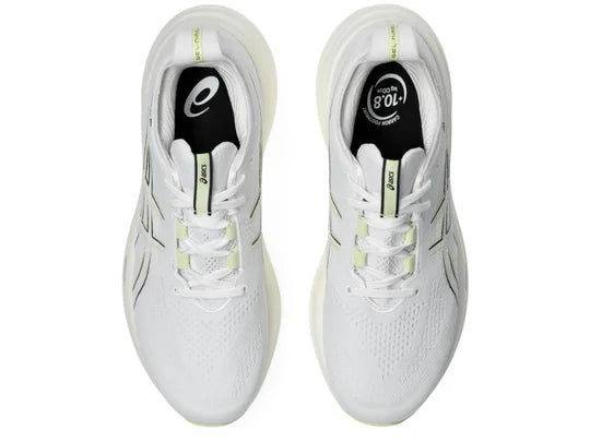 Men's Asics Gel-Nimbus 26. White upper. White midsole. Top view.