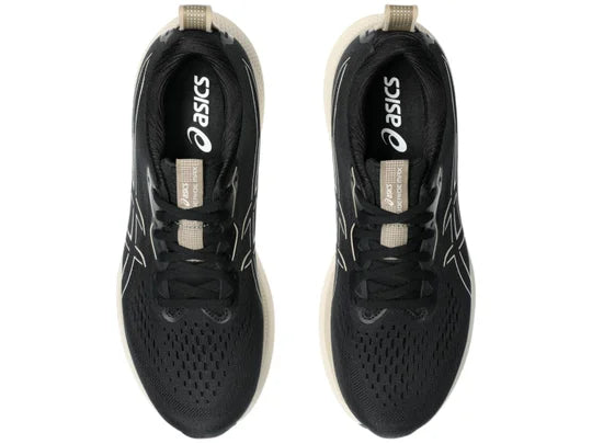 Men's Asics GlideRide Max. Black upper. Off White midsole. Top view.