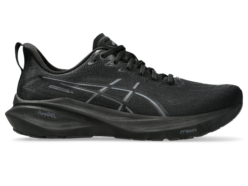 Men's Asics GT 2000 13. Black upper. Black midsole. Lateral view.