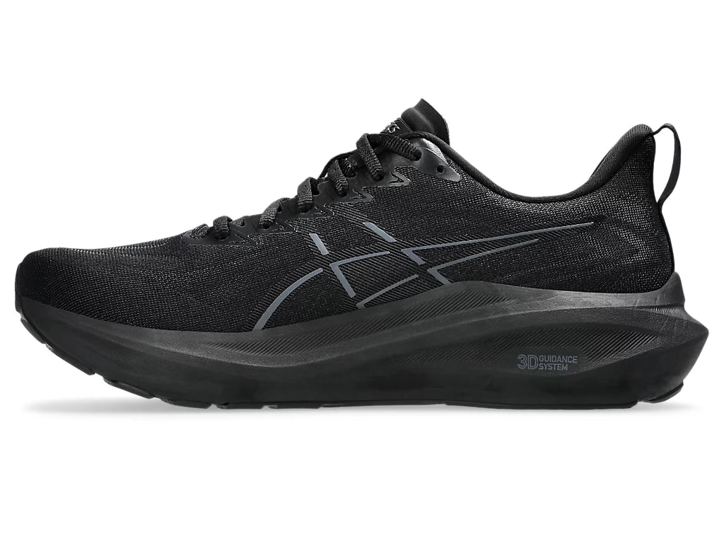 Men's Asics GT 2000 13. Black upper. Black midsole. Medial view.